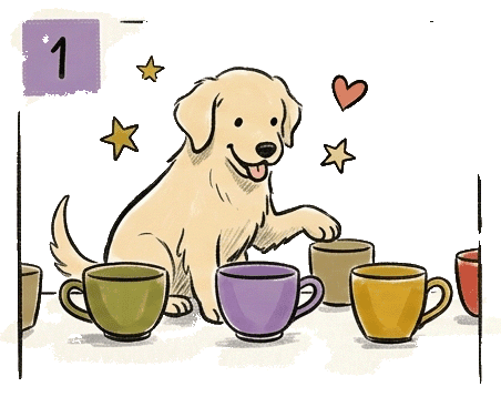 a happy puppy selects a product